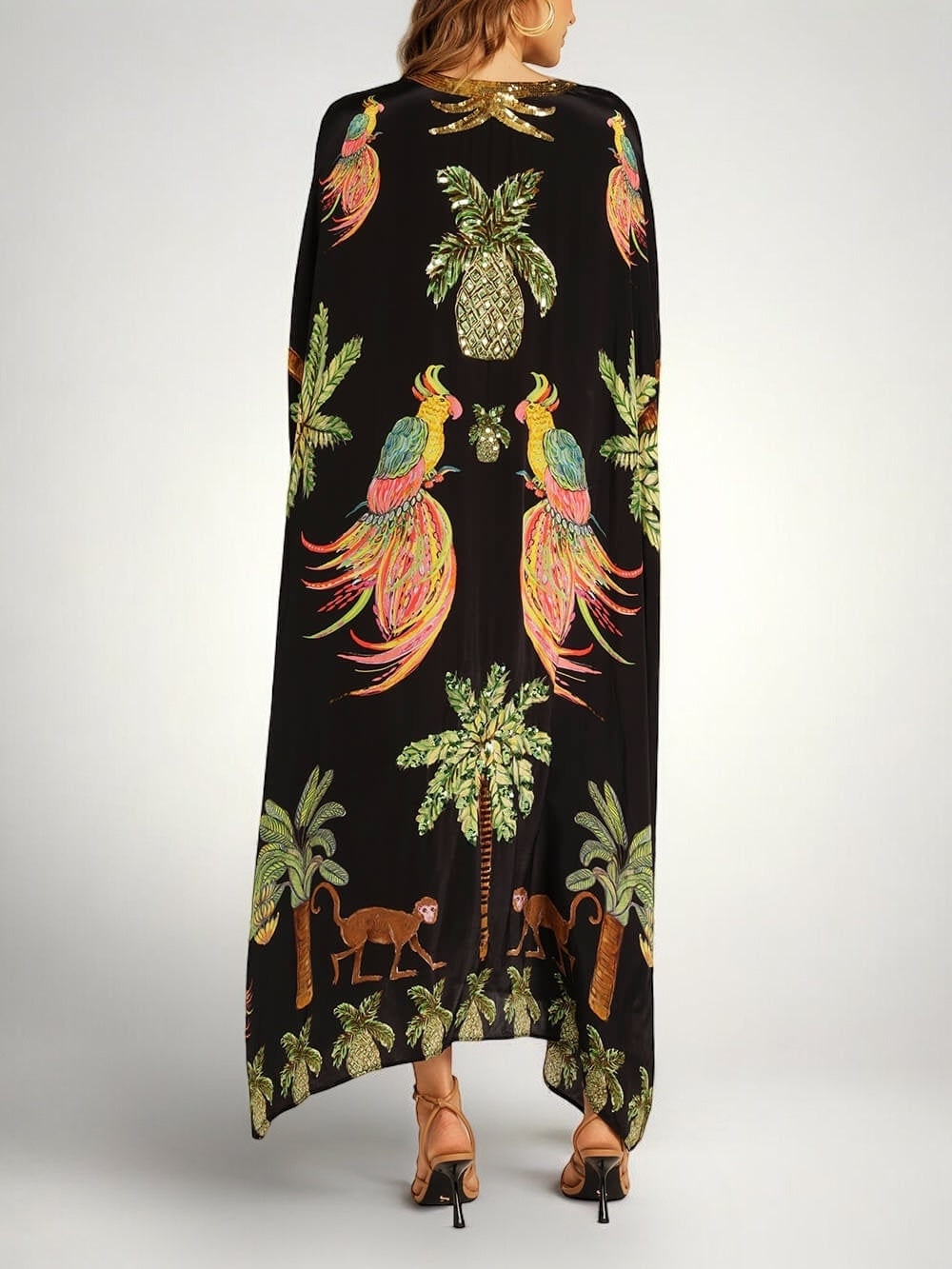 Tropical Print Kaftan Maxi Dress with Drop Shoulder Sleeves 6