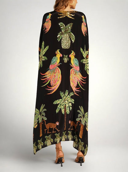 Tropical Print Kaftan Maxi Dress with Drop Shoulder Sleeves 6