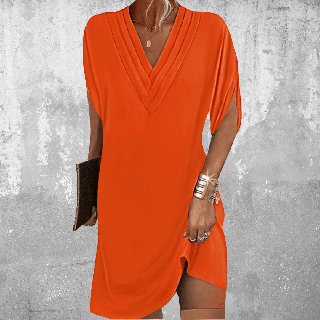 Tummy Hiding Dress, Relaxed V Neck Shift Dress 5