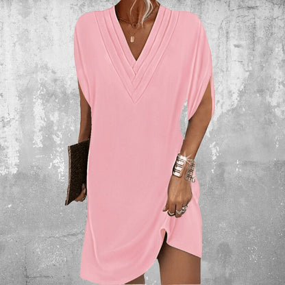 Tummy Hiding Dress, Relaxed V Neck Shift Dress 2
