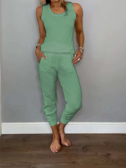 Two Piece Set with Tank Top and Drawstring Pants for Summer 2
