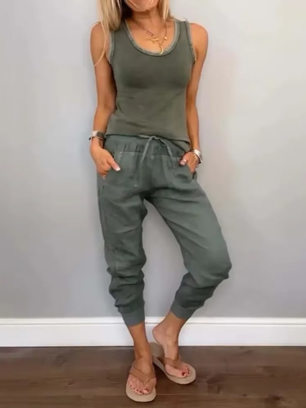 Two Piece Set with Tank Top and Drawstring Pants for Summer 3