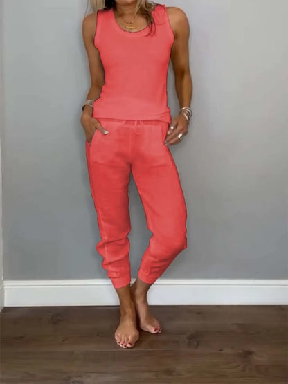Two Piece Set with Tank Top and Drawstring Pants for Summer 4