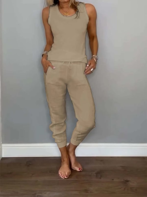 Two Piece Set with Tank Top and Drawstring Pants for Summer 5