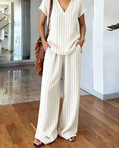 Two Piece Set Boho Print V Neck Top and Wide Leg Pants 8