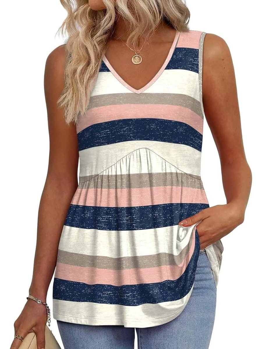 V Neck Singlet Top with Side Pockets and Flowy Gathered Hem 2