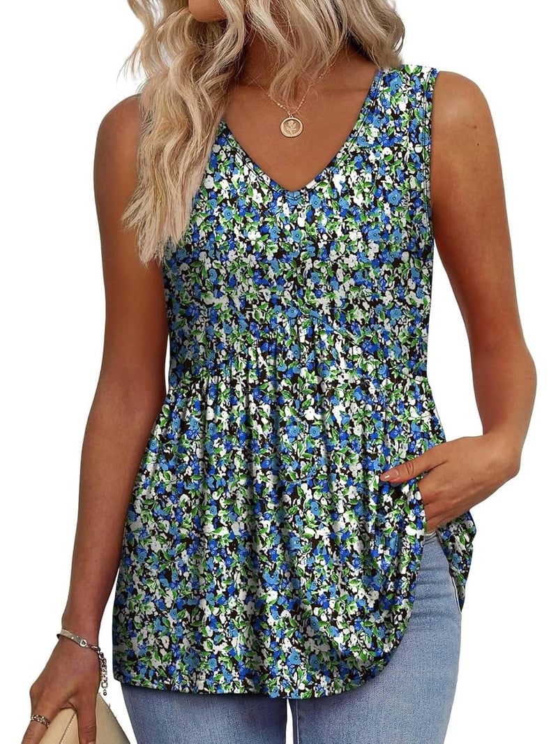 V Neck Singlet Top with Side Pockets and Flowy Gathered Hem 3