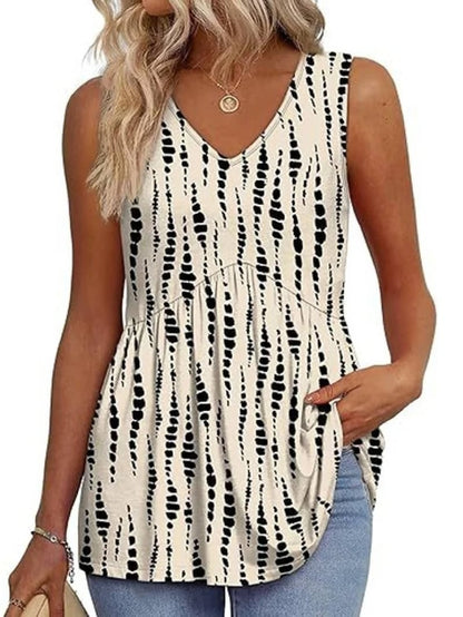V Neck Singlet Top with Side Pockets and Flowy Gathered Hem 5