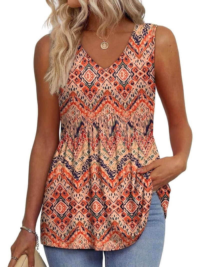 V Neck Singlet Top with Side Pockets and Flowy Gathered Hem 6