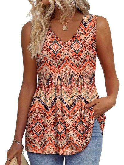 V Neck Singlet Top with Side Pockets and Flowy Gathered Hem 6