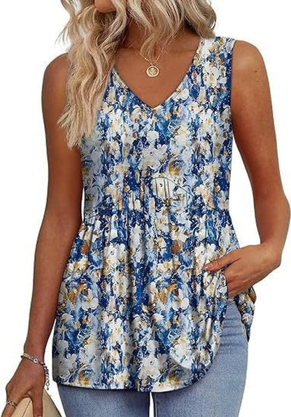 V Neck Singlet Top with Side Pockets and Flowy Gathered Hem 7