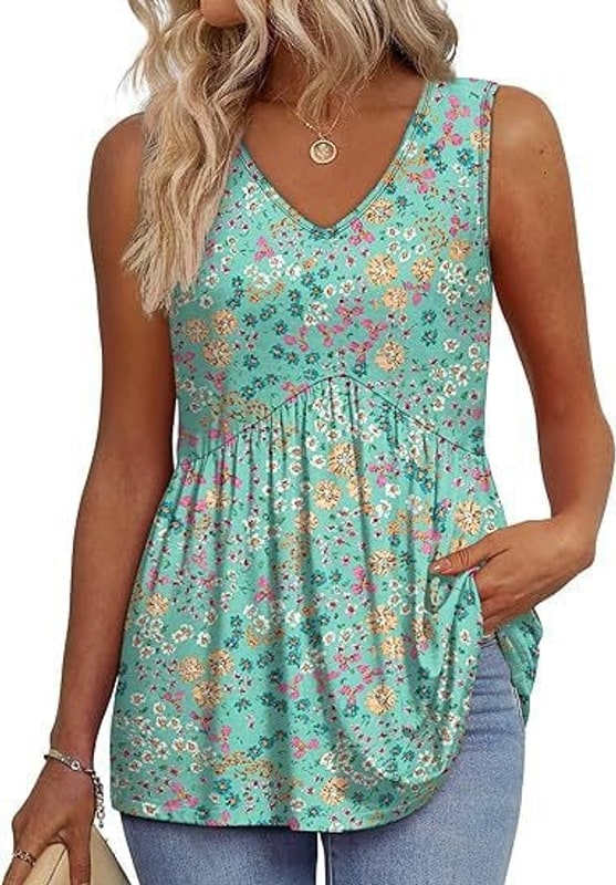 V Neck Singlet Top with Side Pockets and Flowy Gathered Hem 8