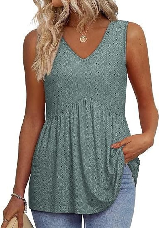 V Neck Singlet Top with Side Pockets and Flowy Gathered Hem 9