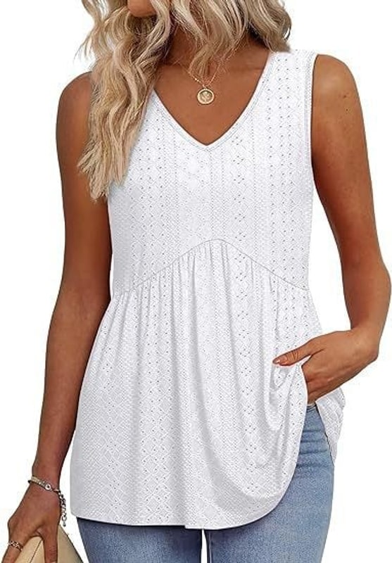 V Neck Singlet Top with Side Pockets and Flowy Gathered Hem 10