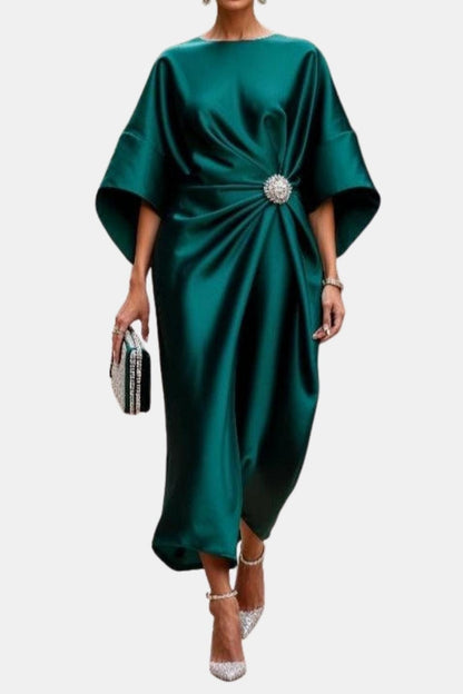 Wedding Guest Dress, Satin Formal Midi Dress, Wide Sleeves 2