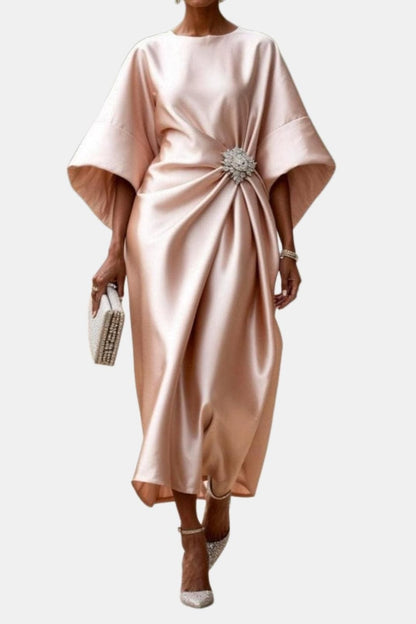 Wedding Guest Dress, Satin Formal Midi Dress, Wide Sleeves 7