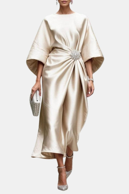 Wedding Guest Dress, Satin Formal Midi Dress, Wide Sleeves 8