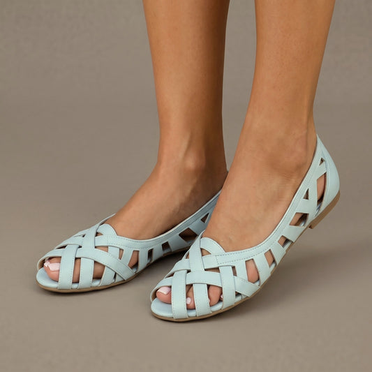 Woven Summer Sandals, Flat Peep Toe Leather Sandals 1