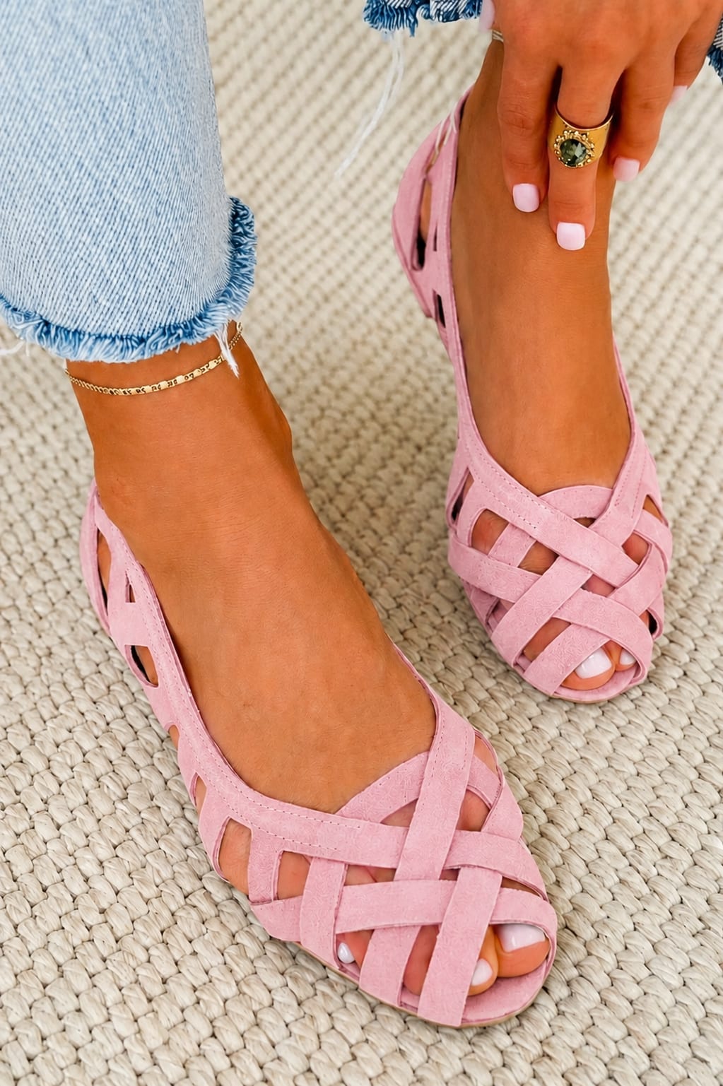 Woven Summer Sandals, Flat Peep Toe Leather Sandals 7