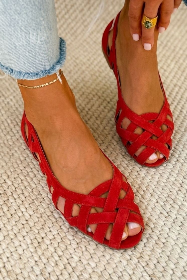 Woven Summer Sandals, Flat Peep Toe Leather Sandals 8