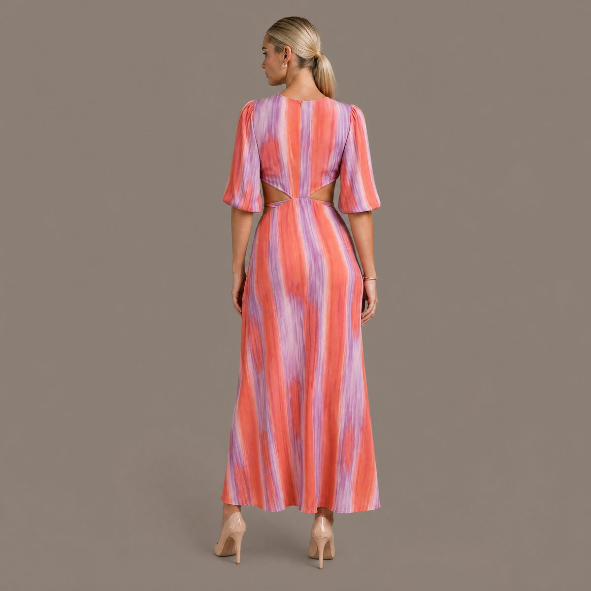 Back view of the tie dye dress with side cut outs